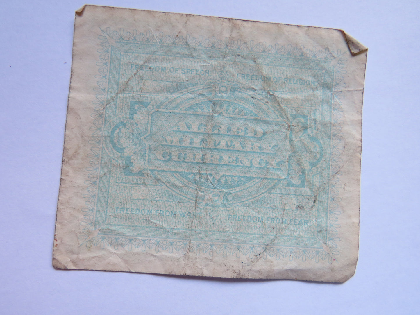 1943 Italy 5 Lire Banknote Allied Military Currency