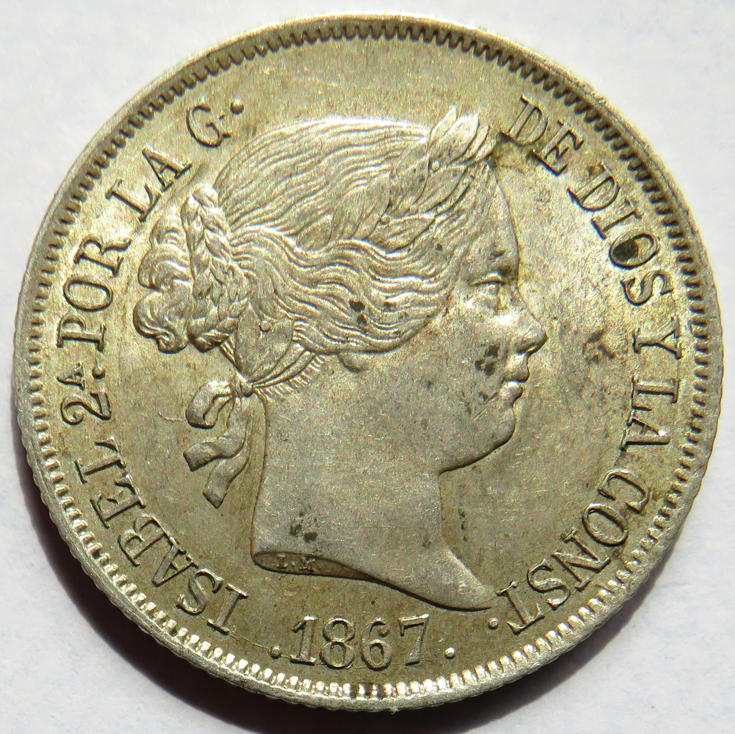 1867 Spain Silver 40 Centimos Coin In High Grade