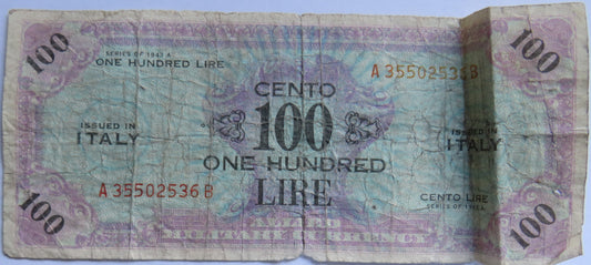 1943 Italy 100 Lire Banknote