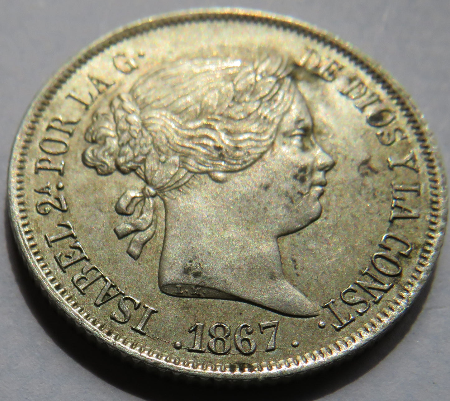 1867 Spain Silver 40 Centimos Coin In High Grade