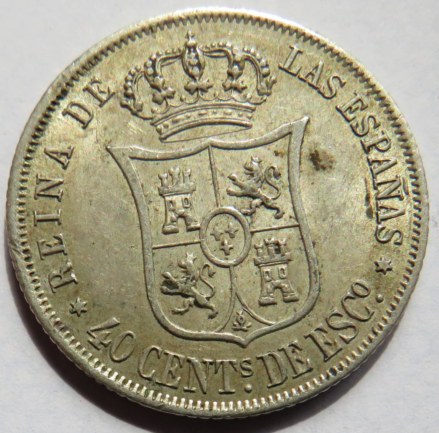 1867 Spain Silver 40 Centimos Coin In High Grade