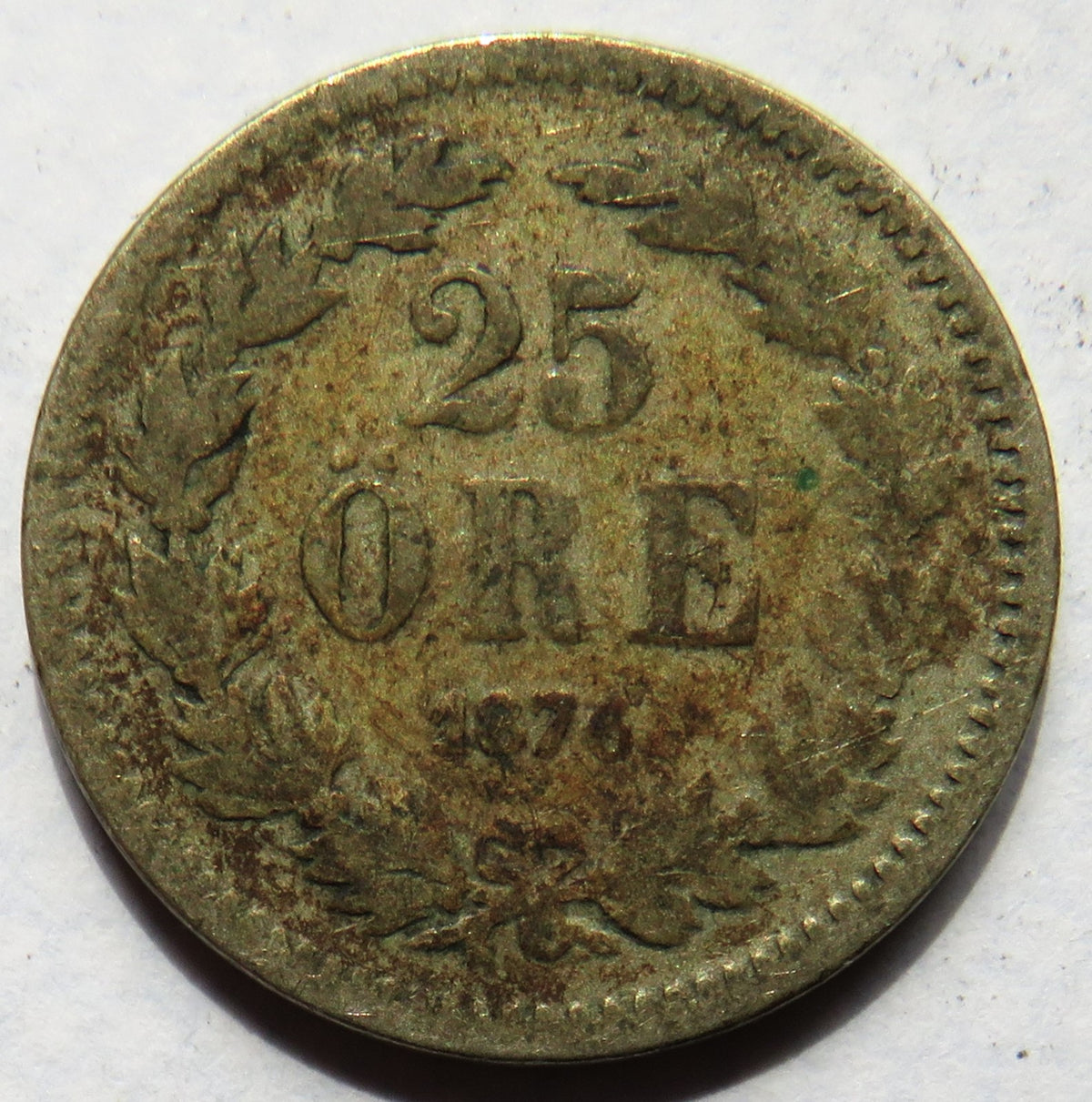 1876 Sweden Silver 25 Ore Coin image 2