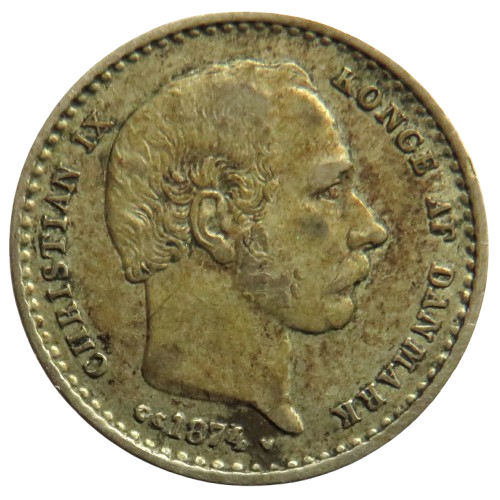 1874 Denmark Silver 25 Ore Coin