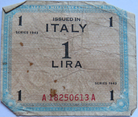 1943 Italy 1 Lira Banknote