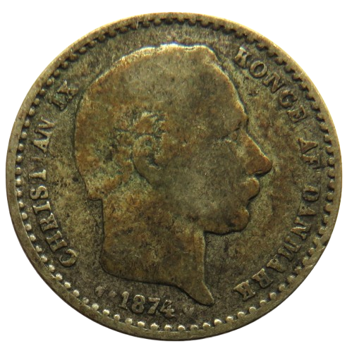 1874 Denmark Silver 25 Ore Coin