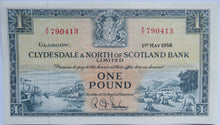 Load image into Gallery viewer, 1958 The Clydesdale &amp; North of Scotland Bank Limited £1 One Note In High Grade
