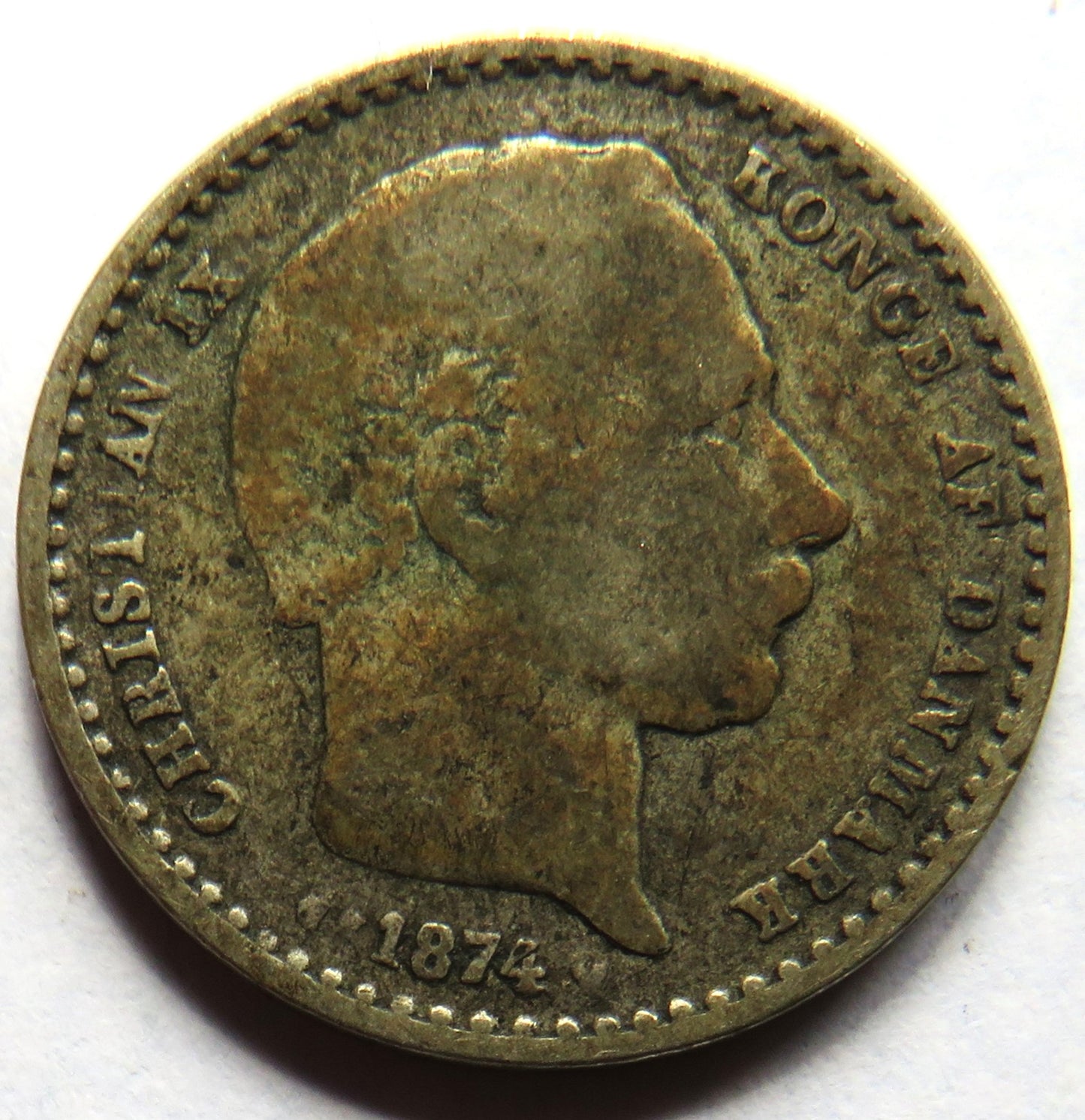 1874 Denmark Silver 25 Ore Coin