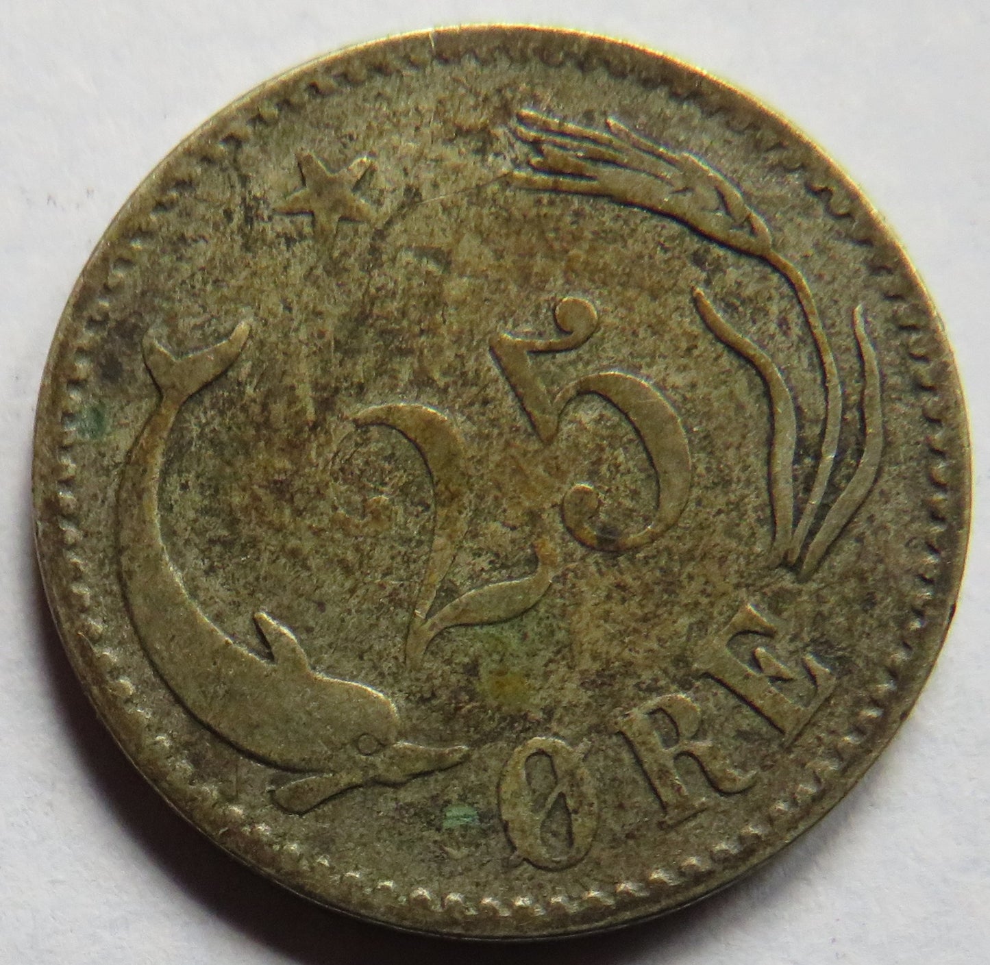 1874 Denmark Silver 25 Ore Coin