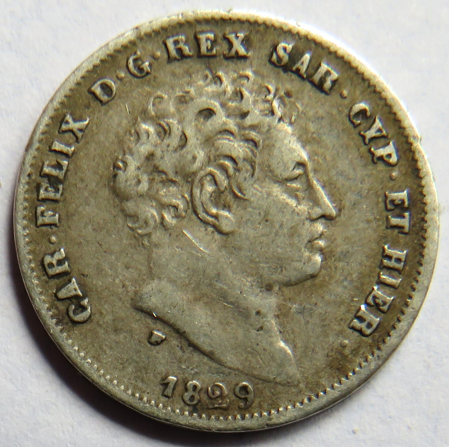 1829 Italian States Sardinia Silver 25 Centesimi Coin