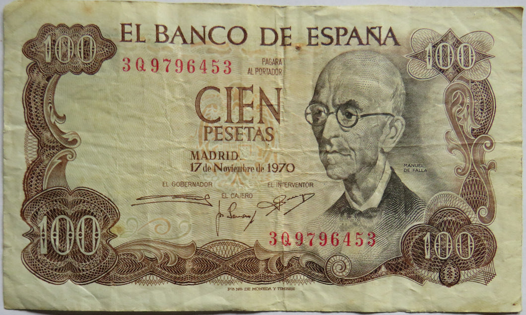 1970 Spain 100 Pesetas Banknote