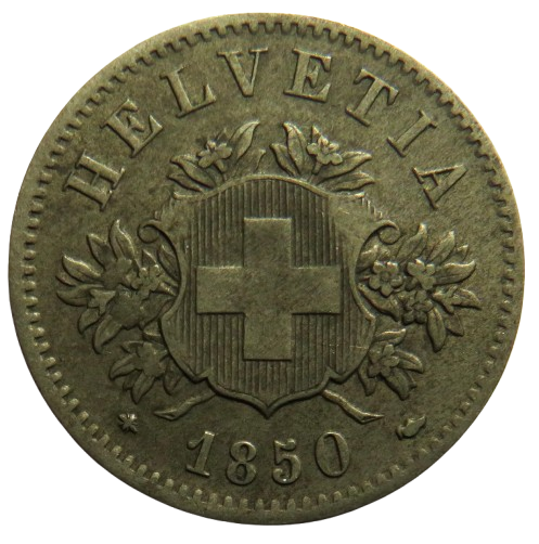 1850-BB Switzerland 20 Rappen Coin