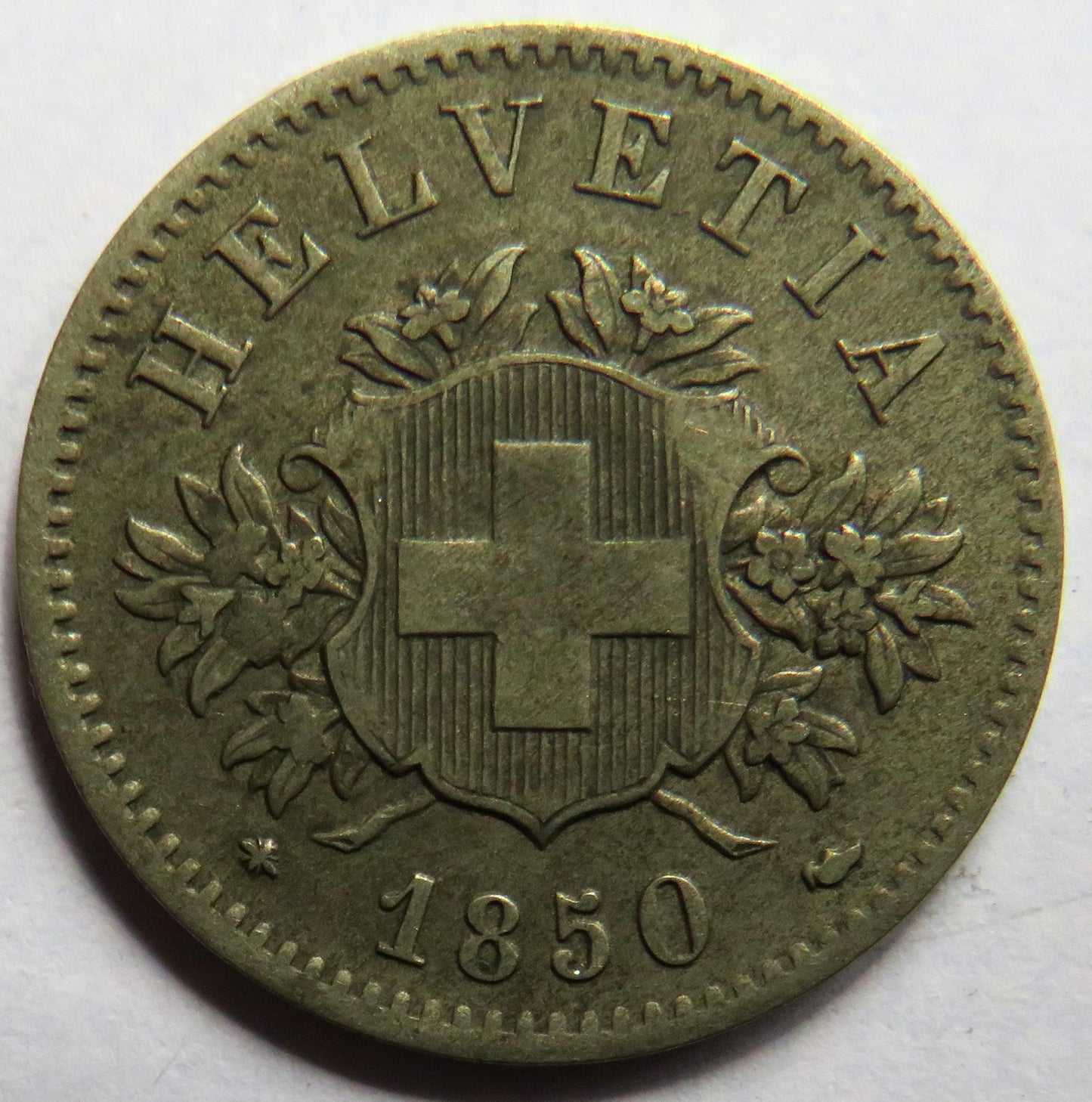 1850-BB Switzerland 20 Rappen Coin
