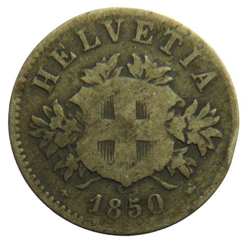 1850-BB Switzerland 20 Rappen Coin