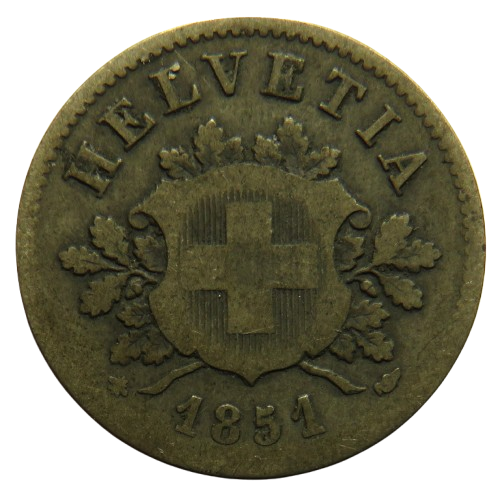 1851-BB Switzerland 10 Rappen Coin