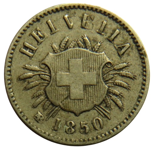 1850 AB Switzerland 5 Rappen Coin Scarce