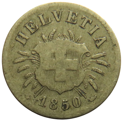 1850-BB Switzerland 5 Rappen Coin