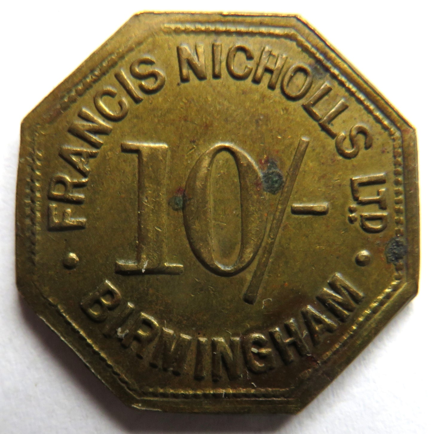 Francis Nicholls Birmingham Vintage 10/- Token