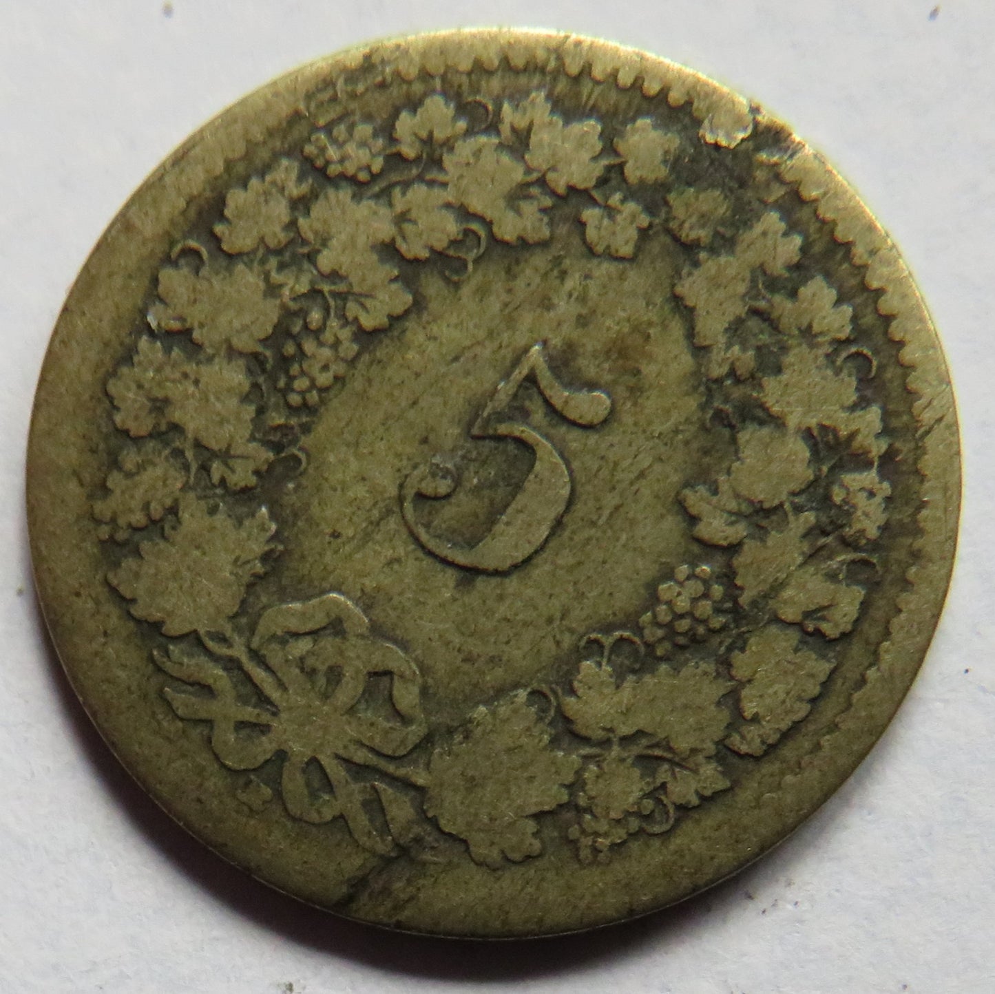 1850-BB Switzerland 5 Rappen Coin