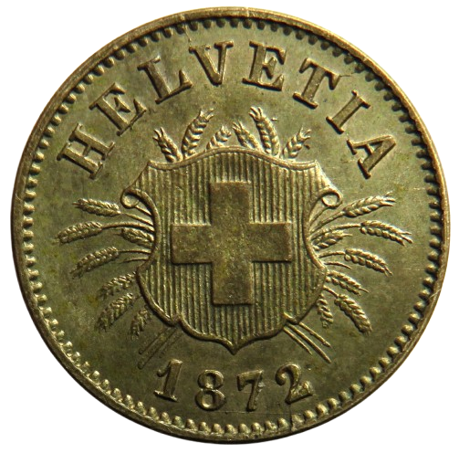 1872 Switzerland 5 Rappen Coin In High Grade