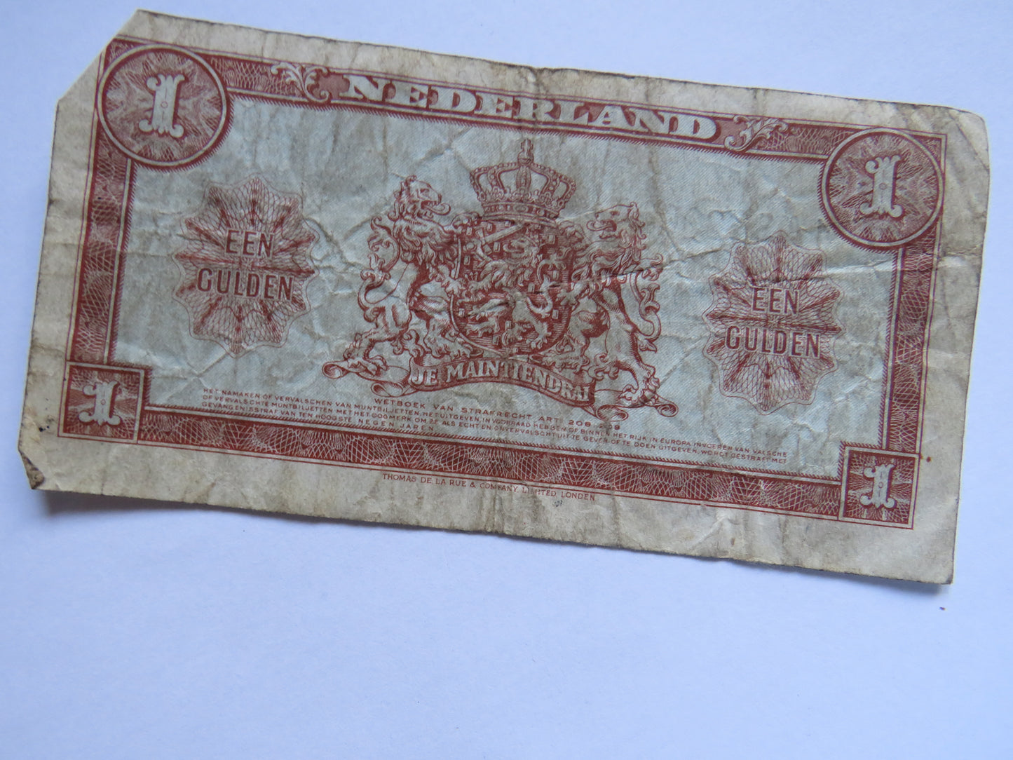 1945 Netherlands One Gulden Banknote