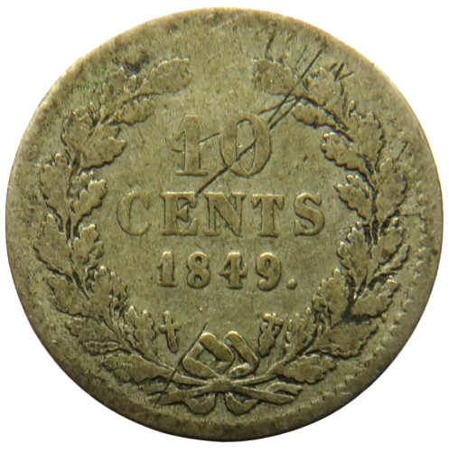 1849 Netherlands Silver 10 Cents Coin