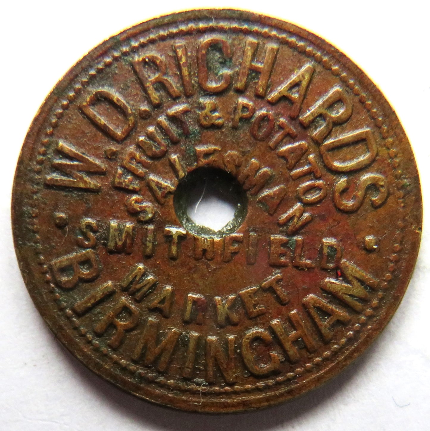 W.D. Richards Birmingham Vintage Token Fruit & Potato Salesman Smithfield Market