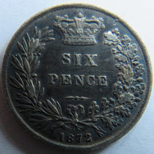 Load image into Gallery viewer, 1872 Queen Victoria Young Head Silver Sixpence Coin In High Grade
