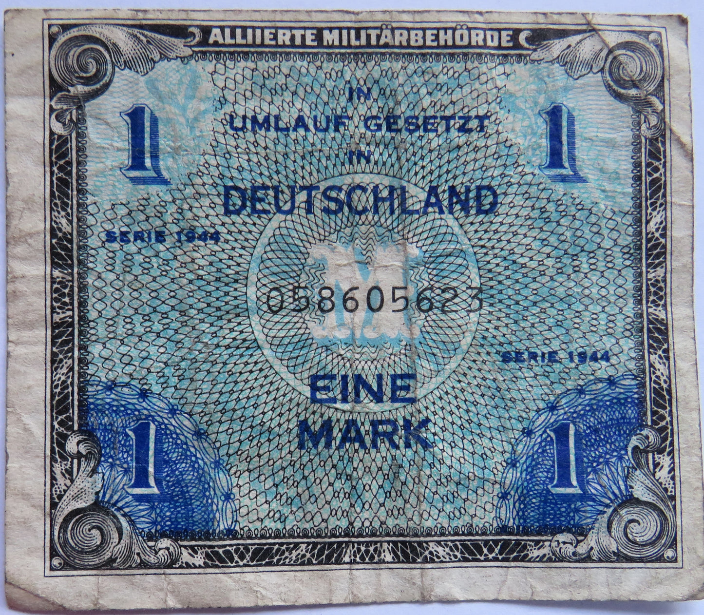 1944 Germany One Mark Banknote Allied Issue WWII
