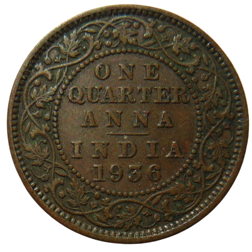 1936 King George V India 1/4 Anna Coin