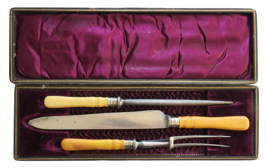 Antique Silver Mounted Carving Set With Bone Handles Hallmarked Sheffield 1895
