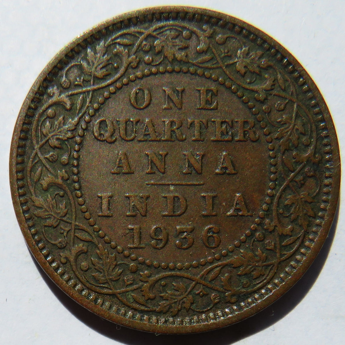 1936 King George V India 1/4 Anna Coin