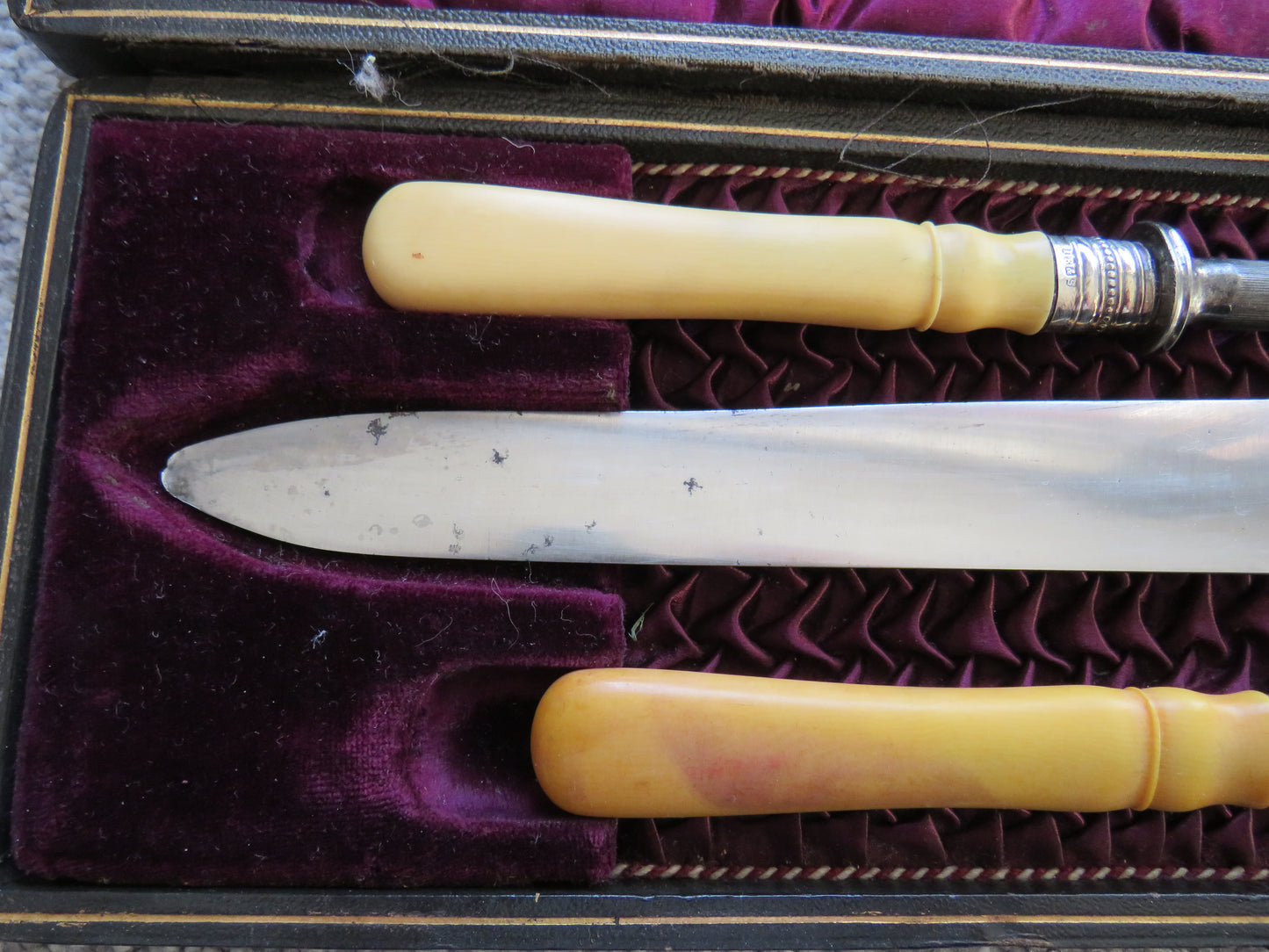 Antique Silver Mounted Carving Set With Bone Handles Hallmarked Sheffield 1895