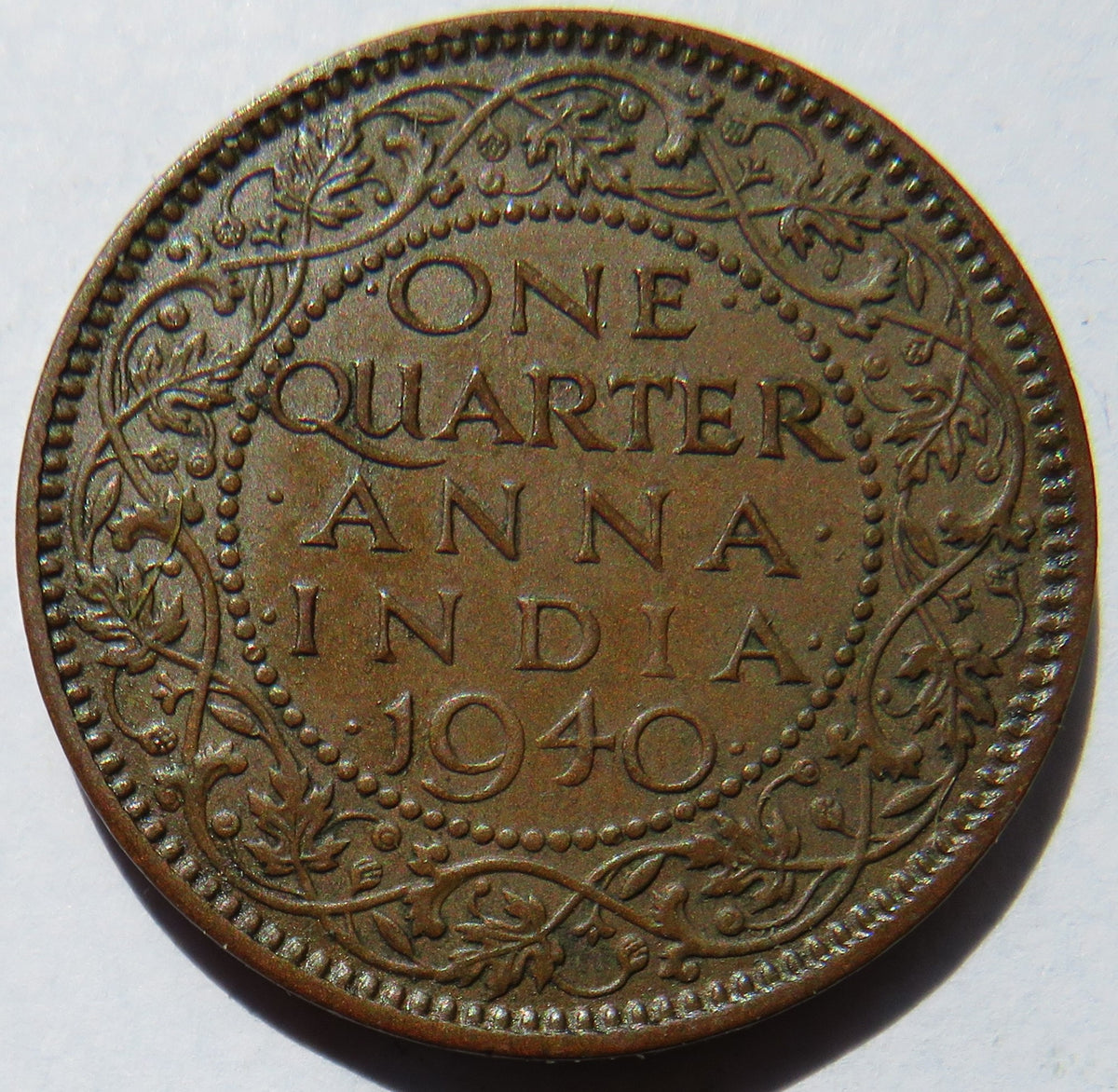1940 King George VI India 1/4 Anna Coin