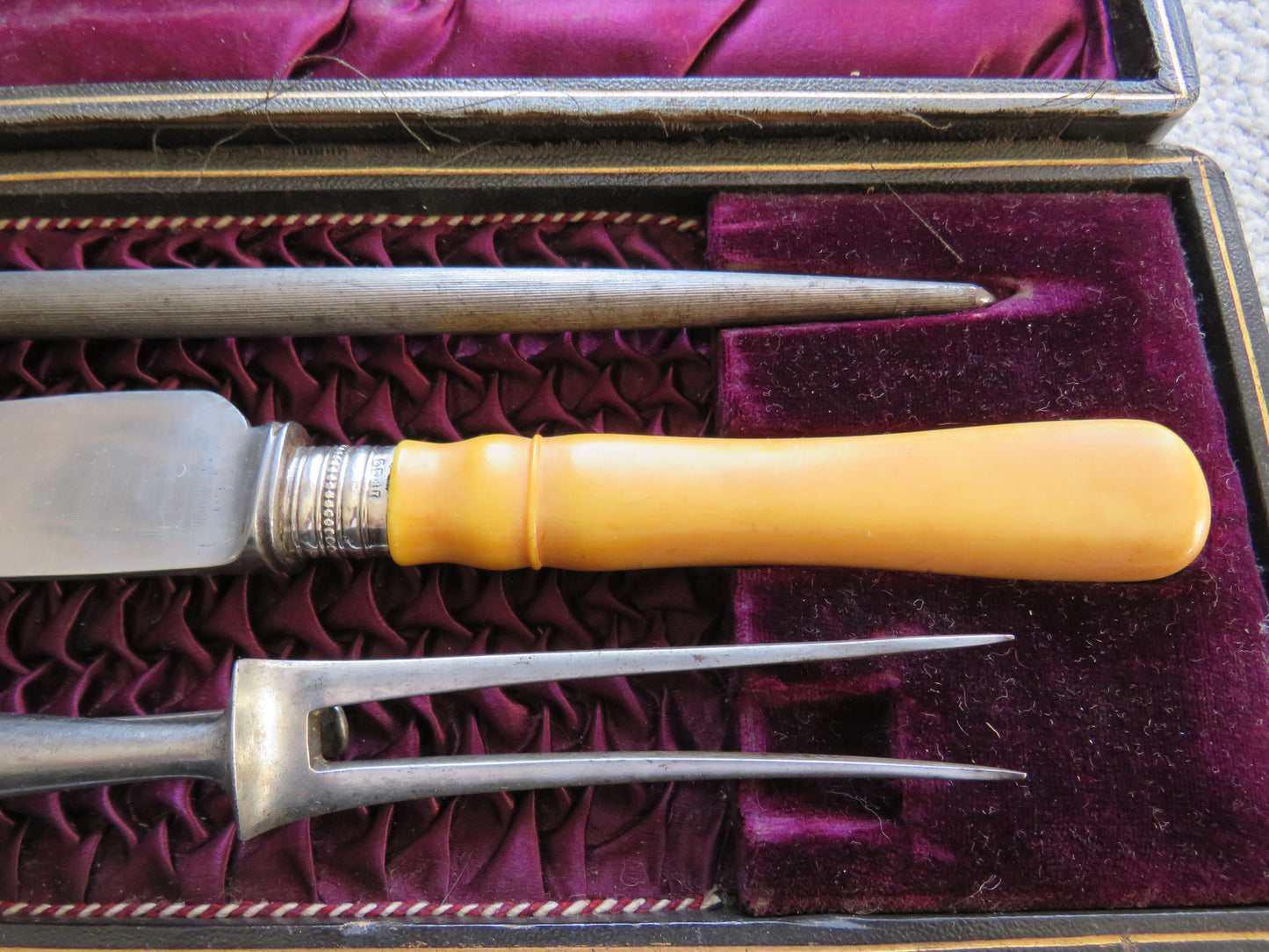 Antique Silver Mounted Carving Set With Bone Handles Hallmarked Sheffield 1895