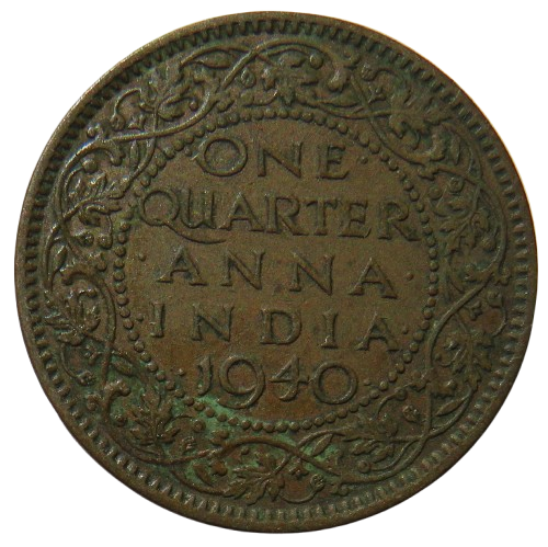 1940 King George VI India 1/4 Anna Coin