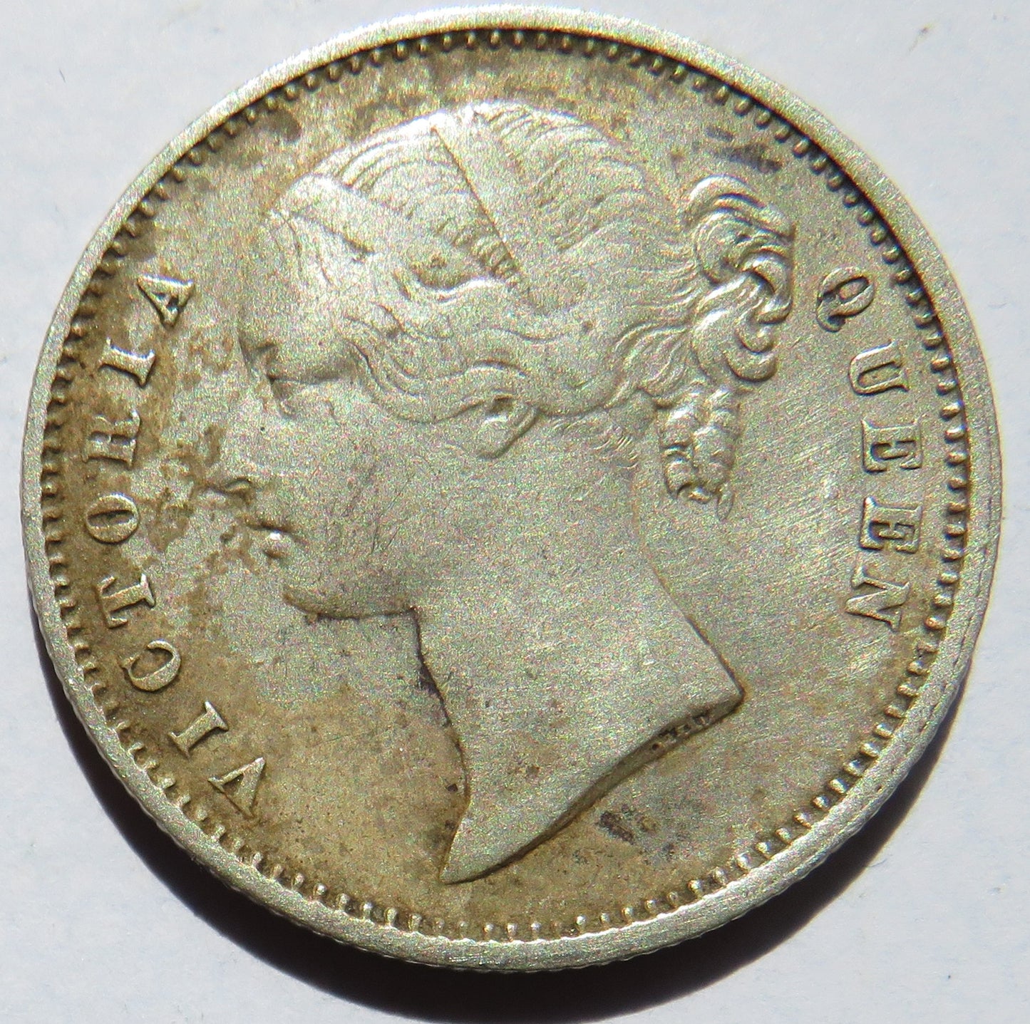 1840 Queen Victoria East India Company Silver 1/2 Rupee Coin