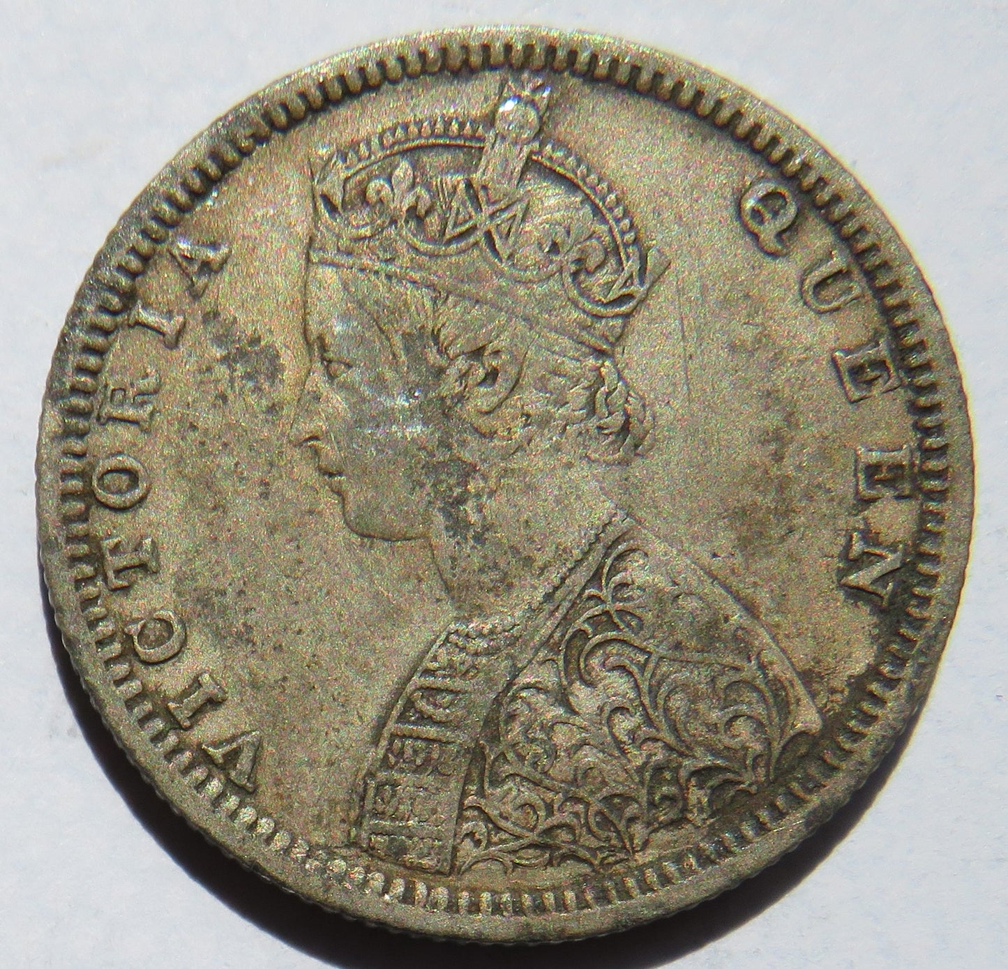 1862 Queen Victoria India Silver 1/2 Rupee Coin