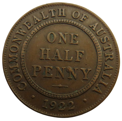 1922 King George V Australia Halfpenny Coin