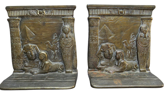 Vintage Pair Of Egyptian Bronze Bookends Tourist Pieces