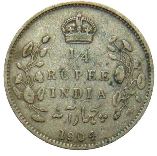 1904 King Edward VII India Silver 1/4 Rupee Coin