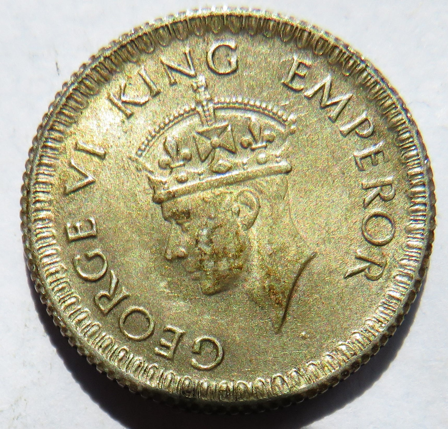 1943 King George VI India Silver 1/4 Rupee Coin