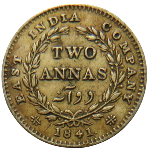 1841 Queen Victoria East India Company Silver 2 Annas Coin