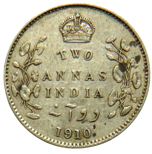 1910 King Edward VII India Silver 2 Annas Coin