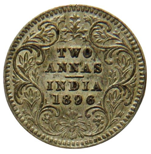 1896 Queen Victoria India Silver 2 Annas Coin