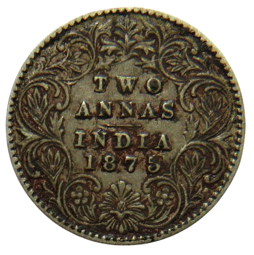 1875 Queen Victoria India Silver 2 Annas Coin
