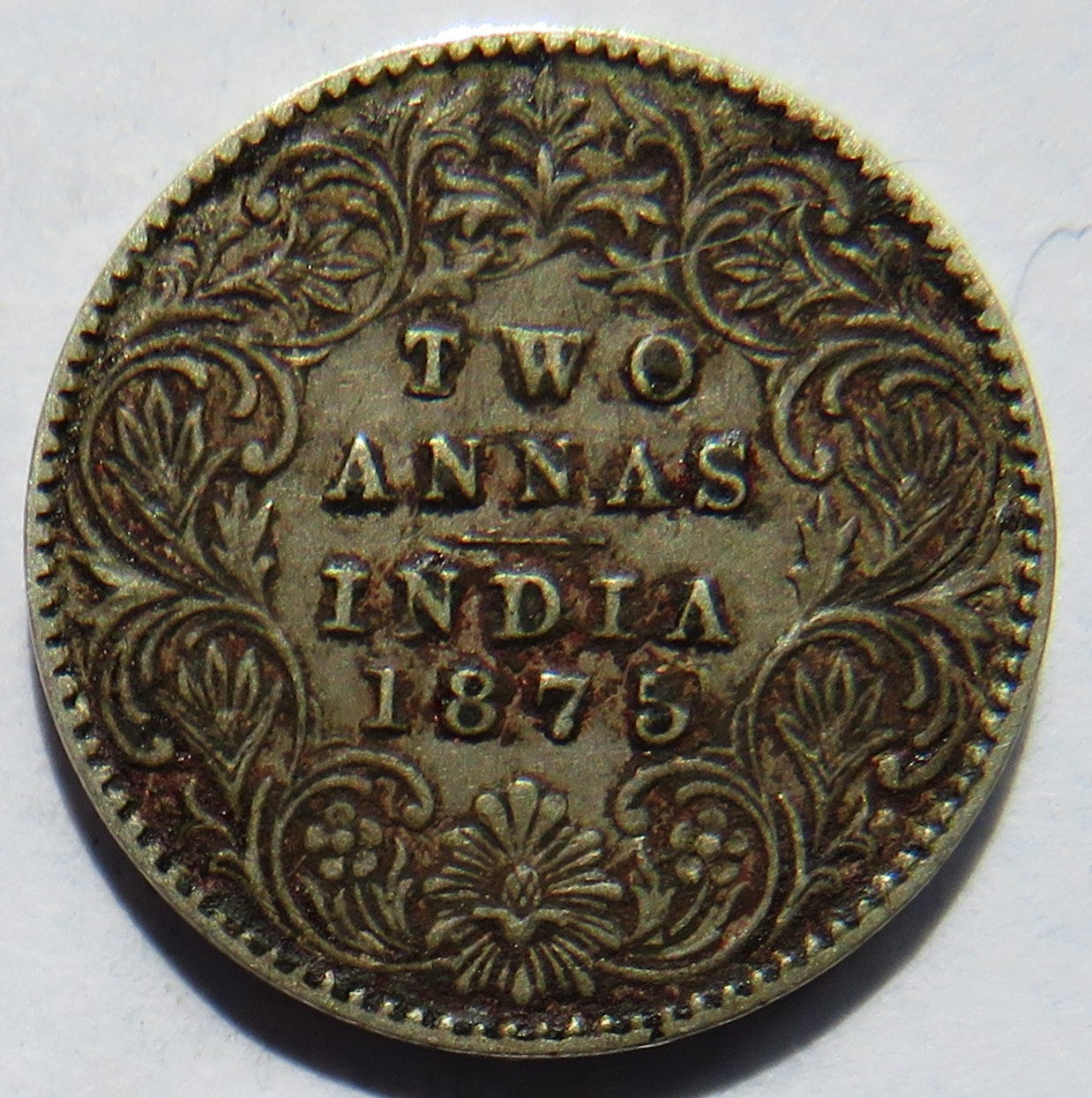 1875 Queen Victoria India Silver 2 Annas Coin