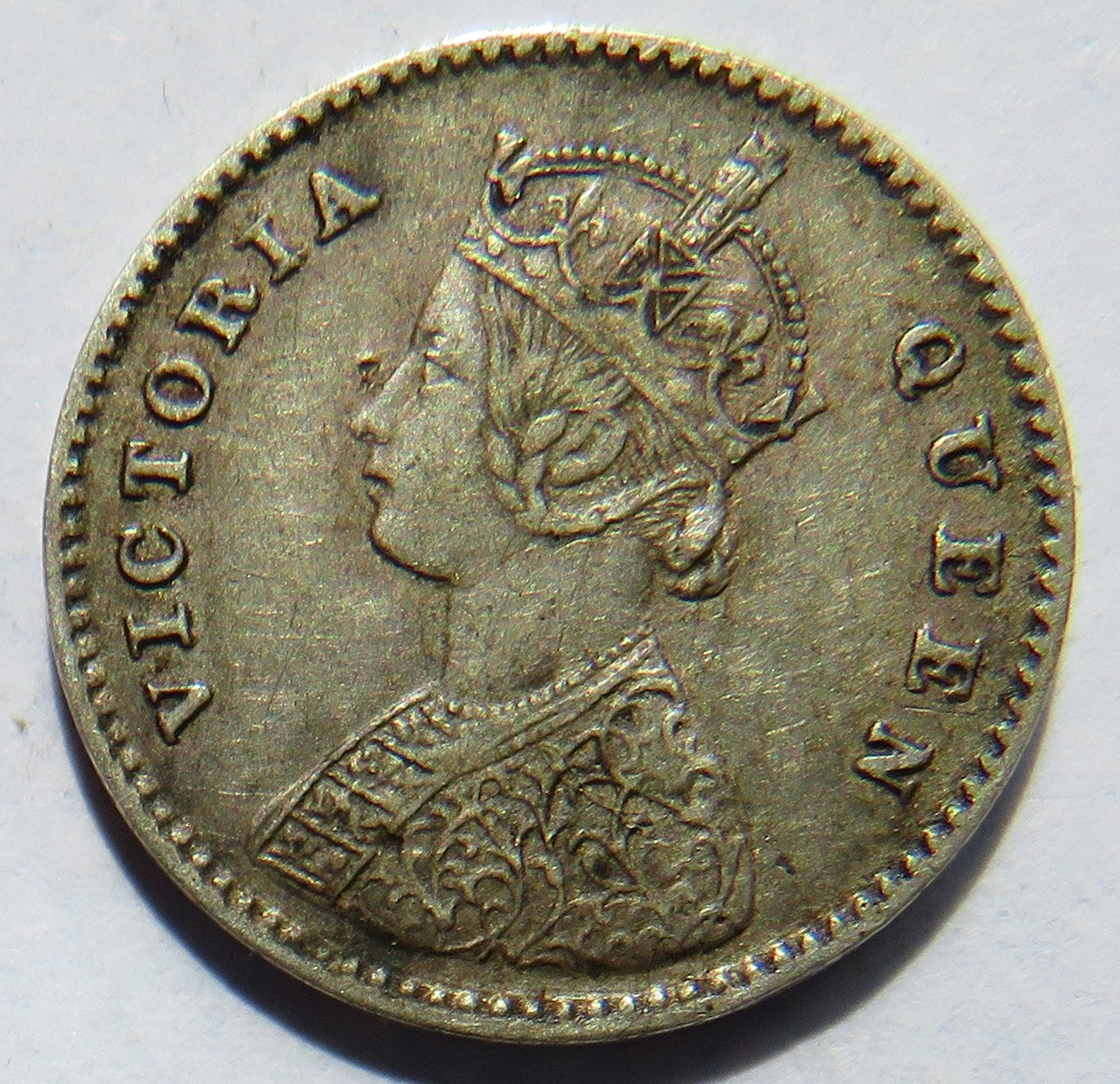 1875 Queen Victoria India Silver 2 Annas Coin