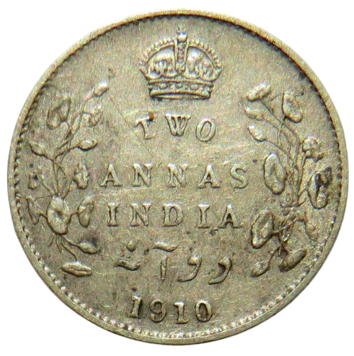 1910 King Edward VII India Silver 2 Annas Coin