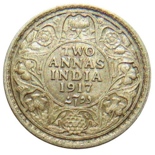 1917 King George V India Silver 2 Annas Coin