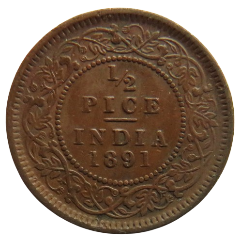 1891 Queen Victoria India 1/2 Pice Coin